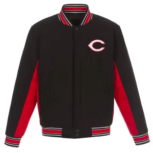 Cincinnati Reds Black and Red Varsity Wool Jacket
