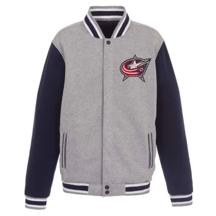 Columbus Blue Jackets Varsity Gray and Navy Wool Jacket