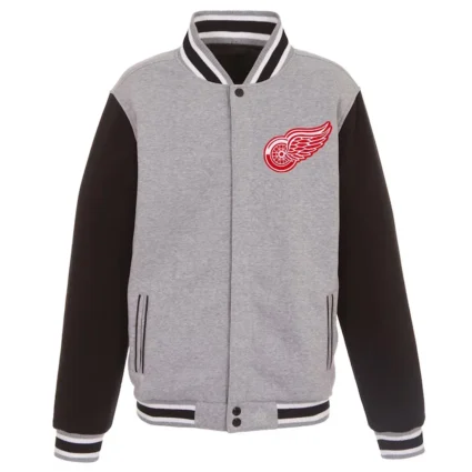 Detroit Red Wings Gray & Black Varsity Wool Full-Snap Jacket