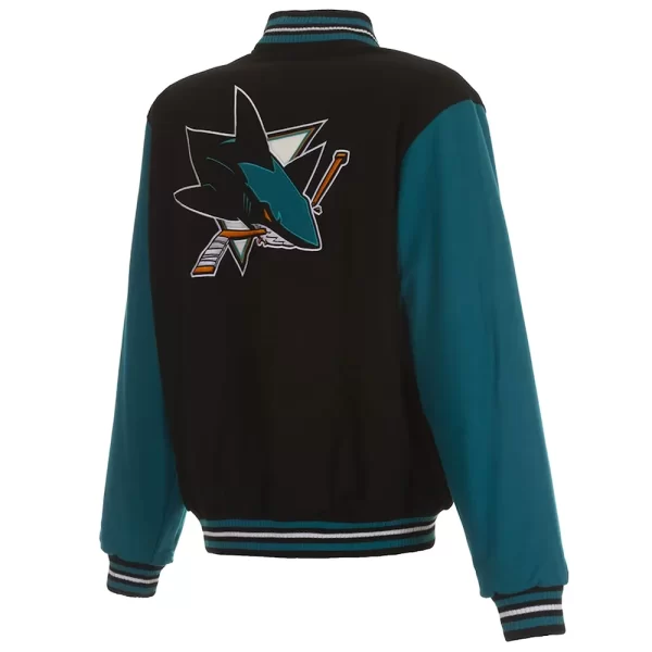 Embroidered San Jose Sharks Varsity Teal & Black Full-Zip Wool Jacket