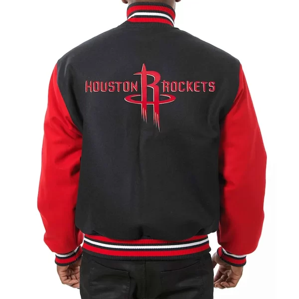 Houston Rockets Black & Red Full-Snap Wool Varsity Jacket