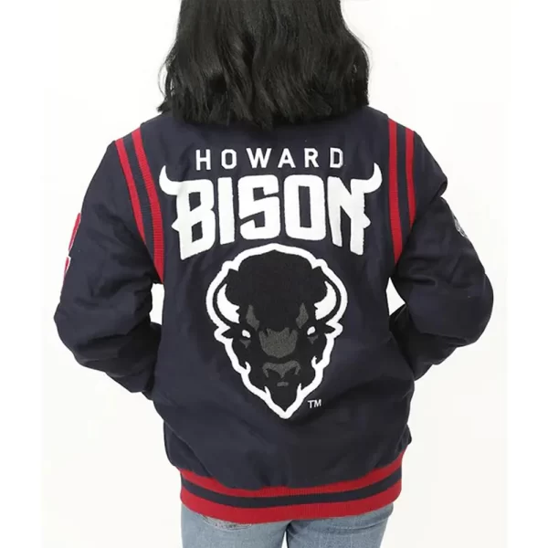 Howard University Bison Navy Blue Full-Snap Varsity Wool Jacket