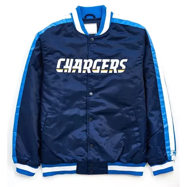 LA Chargers Striped Navy Blue Varsity Satin Full-Snap Jacket