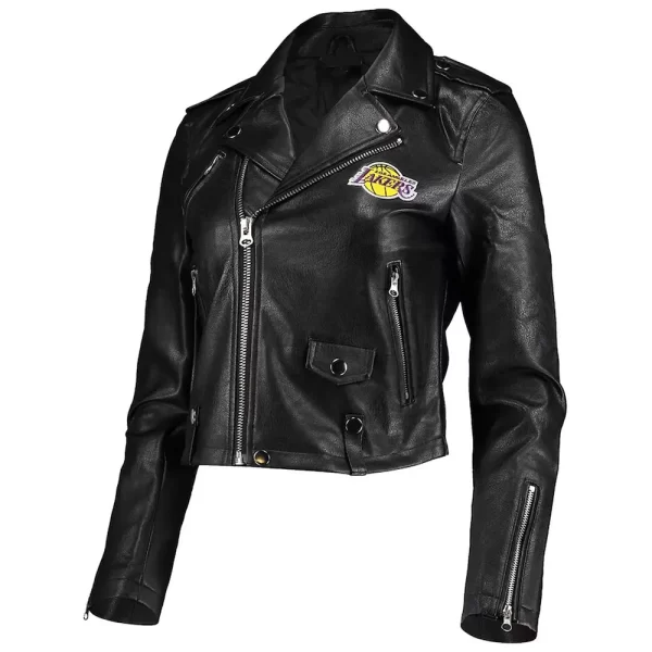 LA Lakers Black Moto Black Leather Jacket