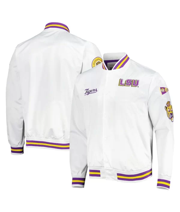 LSU Tigers City Collection White Satin Varsity Jacket