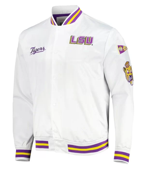 LSU Tigers City Collection White Varsity Satin Jacket