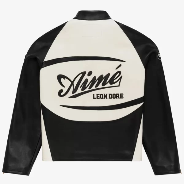 LeBron James Aime Leon Dore White and Black Motorcycle Leather Jacket