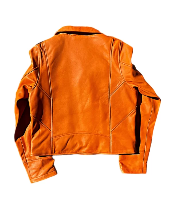 Lily Orange Leather Motor Jacket