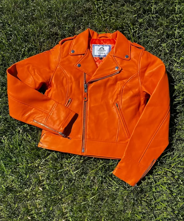 Lily Orange Real Leather Motor Jacket