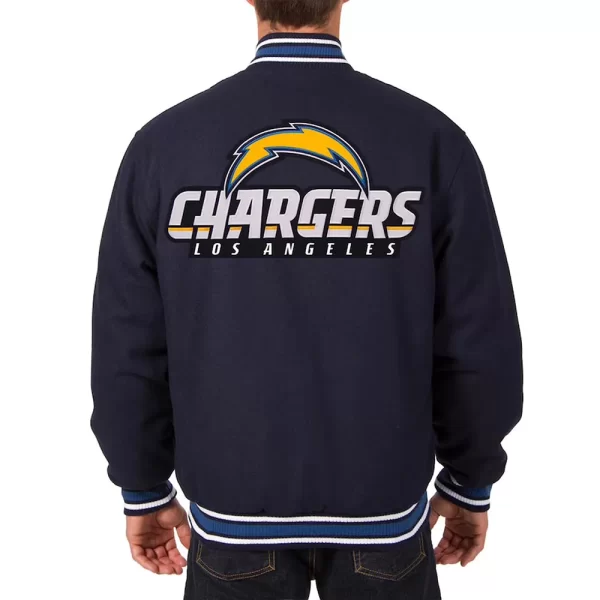 Los Angeles Chargers Navy Embroidered Logos Varsity Full-Zip Wool Jacket