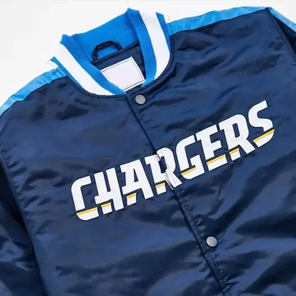 Los Angeles Chargers Striped Navy Blue Varsity Satin Full-Snap Jacket