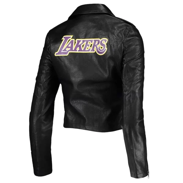 Los Angeles Lakers Asymmetrical Zipper Black Leather Moto Jacket