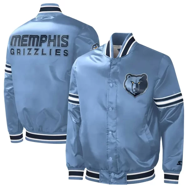 Memphis Grizzlies Slider Light Blue Satin Varsity Jacket