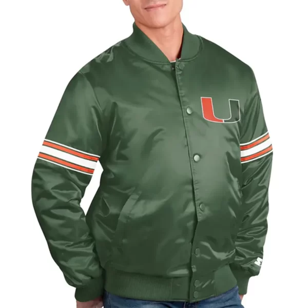 Miami Hurricanes Slider Green Satin Jacket