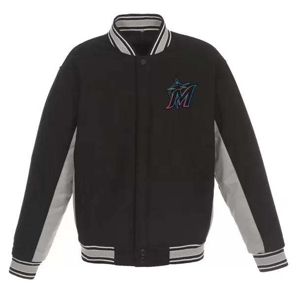 Miami Marlins Accent Varsity Black Wool Jacket