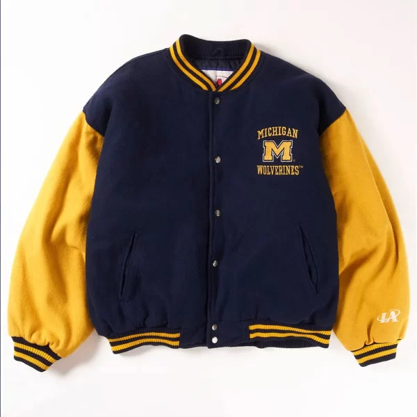 Michigan Wolverines Navy Blue and Yellow Varsity Wool Jacket