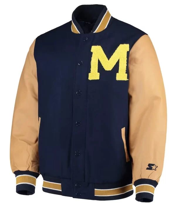 Michigan Wolverines Navy Varsity Wool & Leather Jacket