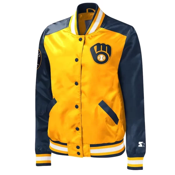 Milwaukee Brewers Gold and Navy Varsity Satin Jacket