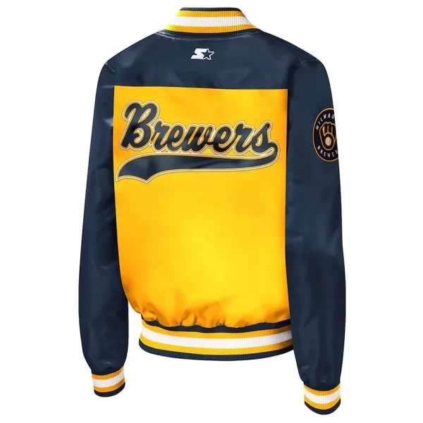 Milwaukee Brewers Varsity Gold & Navy Full-Snap Satin Jacket