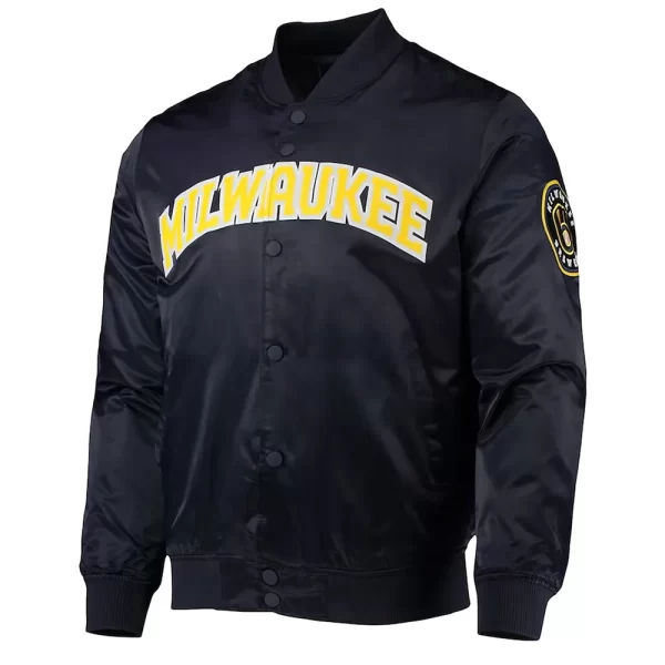 Milwaukee Brewers Wordmark Navy Blue Satin Jacket