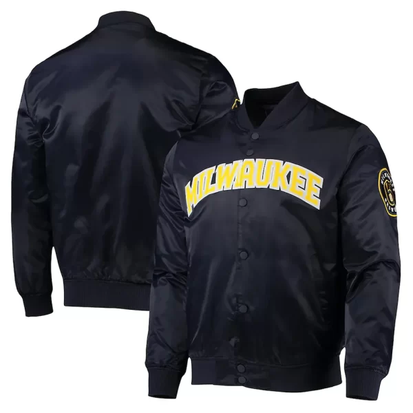 Milwaukee Brewers Wordmark Navy Satin Jacket