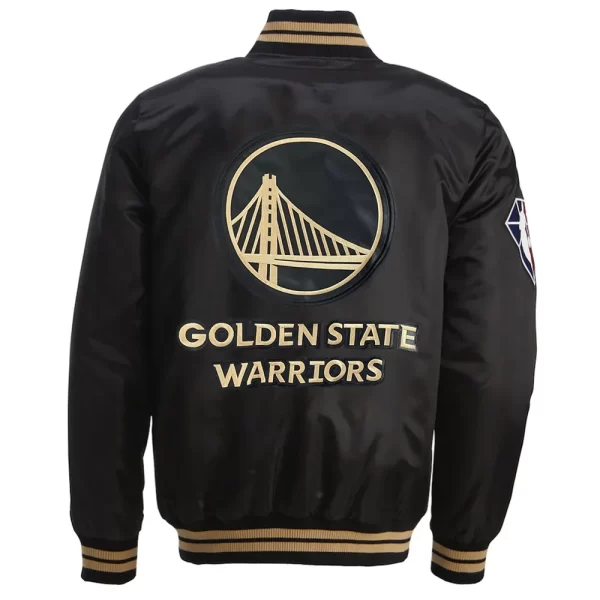 NBA Starter 75th Anniversary Golden State Warriors Satin Black Jacket