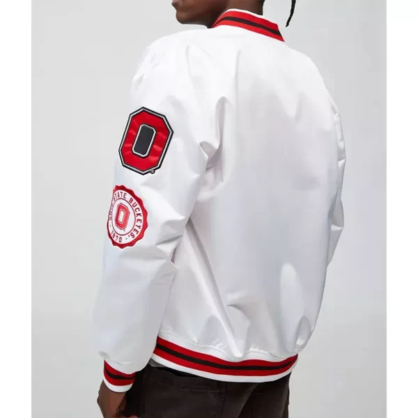 NCAA Ohio State University Full-Snap Varsity Satin White Jacket