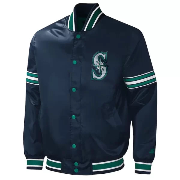 Navy Blue Seattle Mariners Midfield Satin Jacket