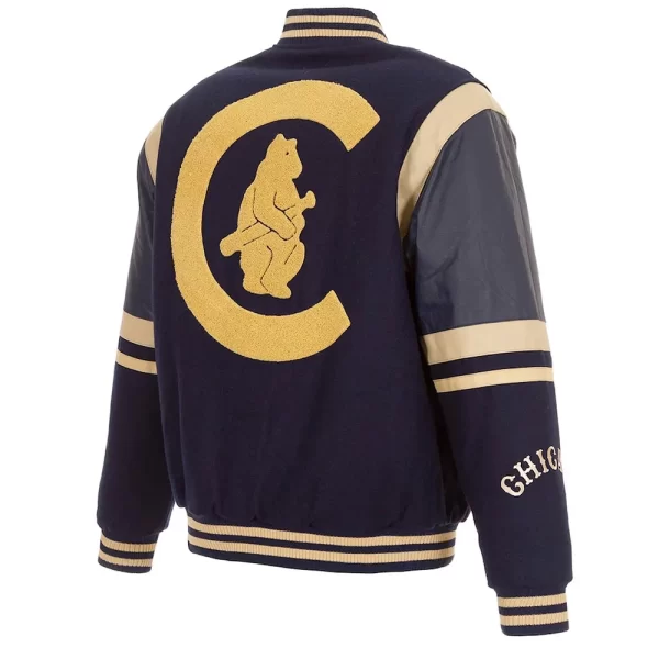 Navy Embroidered Chicago Cubs Logo Varsity Wool & Leather Full-Snap Jacket