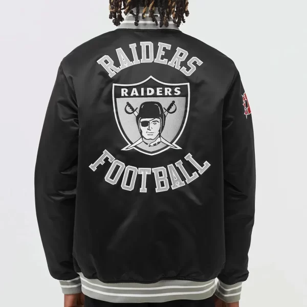 Oakland Raiders Black Heavyweight Satin Bomber Full-Snap Jacket