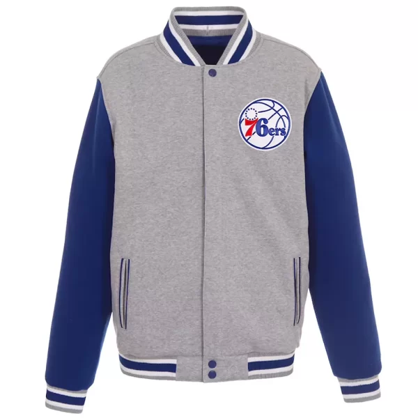 Philadelphia 76ers Varsity Gray and Royal Blue Wool Jacket