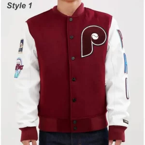 Philadelphia Phillies Letterman Burgundy and White Wool Jacket