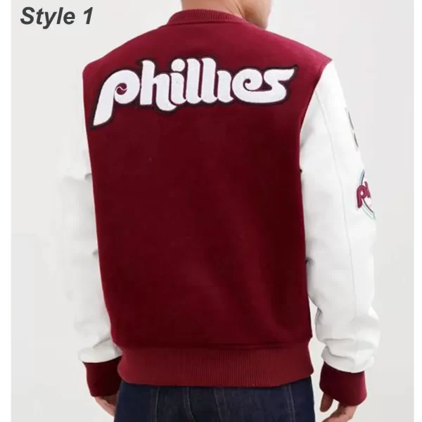 Retro Team Philadelphia Phillies Burgundy and White Letterman Varsity Jacket