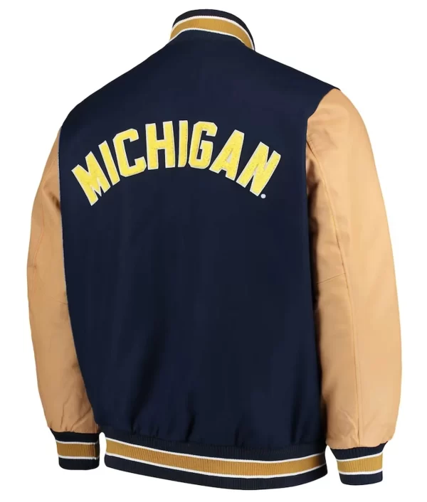 Starter Michigan Wolverines Navy Letterman Full-Snap Wool and Leather Jacket