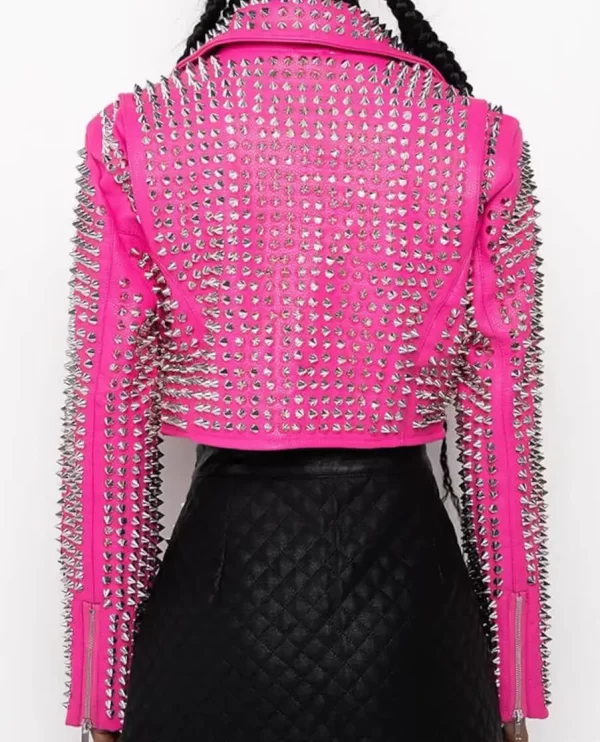 Studded Party Rock Style Leather Pink Jacket