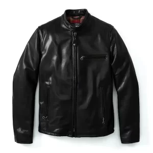 Waxed Natural Pebbled Cowhide Black Leather Jacket