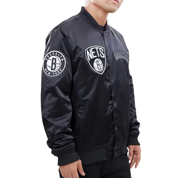 Brooklyn Nets Team Logo Black Satin Jackets