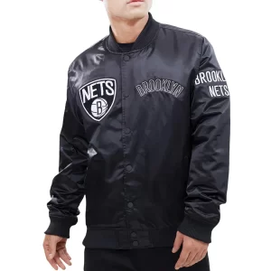 Brooklyn Nets Team Logo Satin Black Jacket