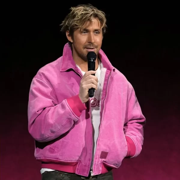 Cinemacon Ryan Gosling Pink Suede Leather Bomber Jacket