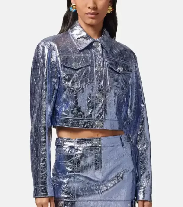 Dua Lipa Barbie Metallic Leather Jacket