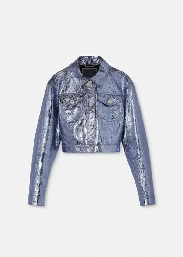 Dua Lipa Barbie Metallic Real Leather Jacket