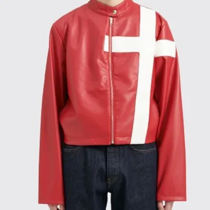 Faux Cross Real Leather Biker Jacket