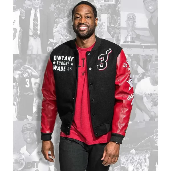 L3GACY Dwyane Wade Varsity Full-Snap Wool & Leather Jacket