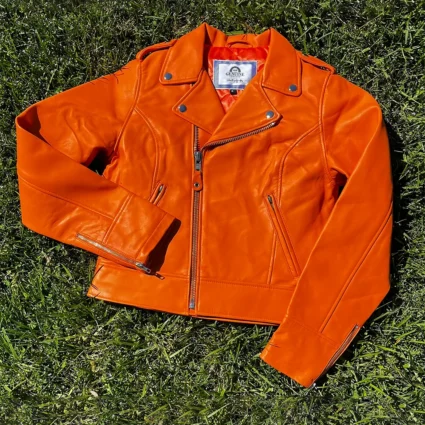 Lily Orange Real Leather Motor Jacket