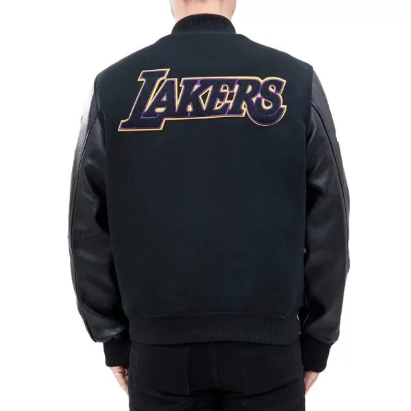 Los Angeles Lakers Logo Blended Wool & Leather Varsity Full-Snap Jacket