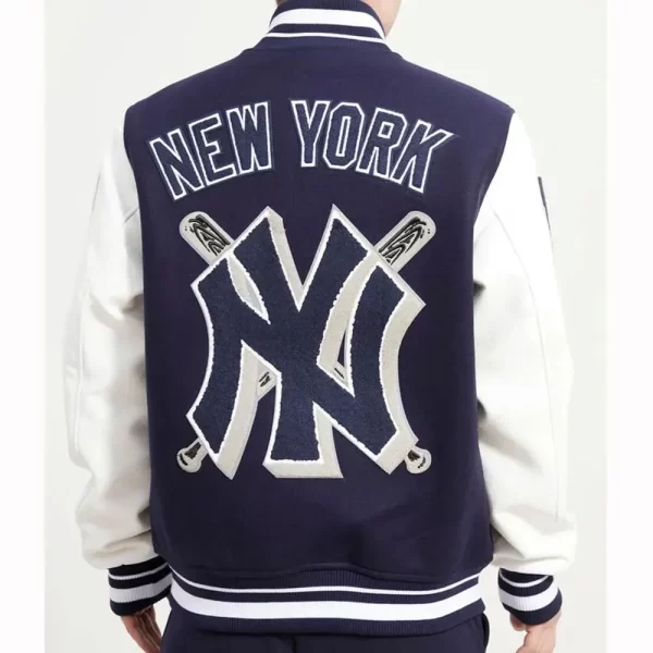 Mash Up New York Yankees Varsity Blue and White Full-Zip Wool & Leather Jacket