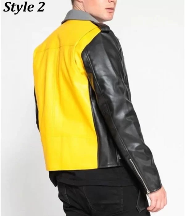 Men’s Color Block Asymmetrical Zipper Leather Biker Style Jacket