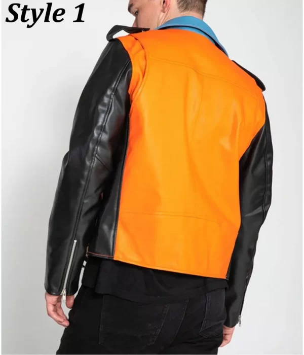 Men’s Color Block Asymmetrical Zipper Leather Biker Style Jacket