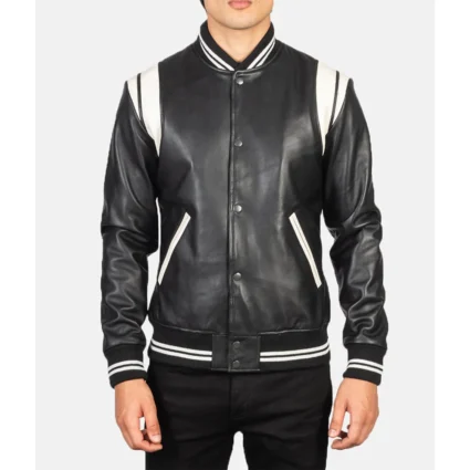 Men’s Varsity Teddy Black Leather Jacket