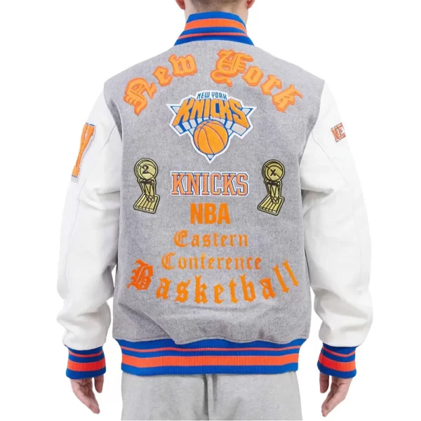 New York Knicks Old English Varsity Full-Snap Wool and Leather Jacket